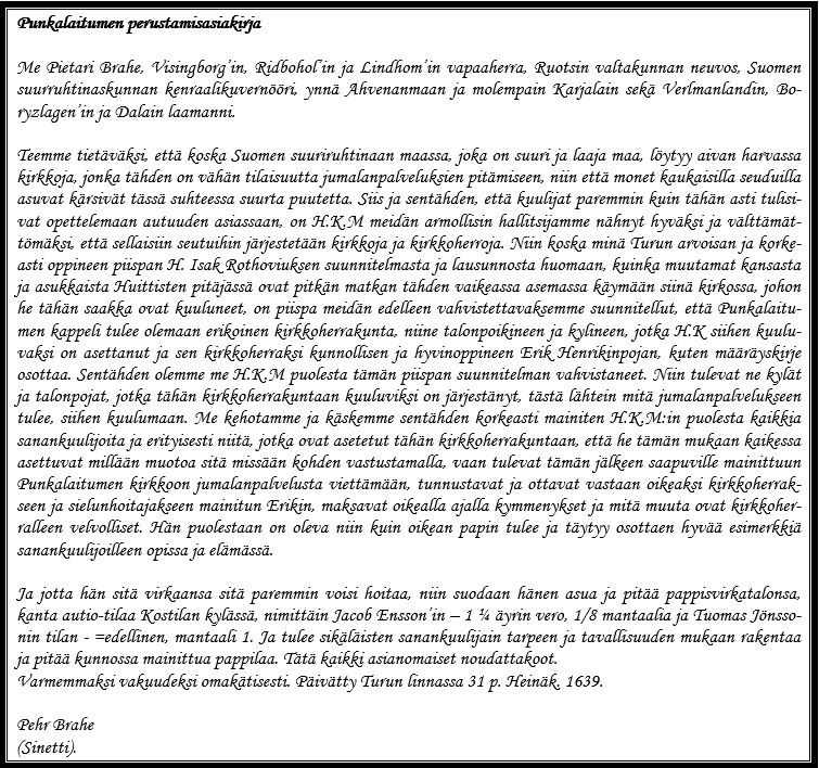 Punkalaitumen perustamisasiakirja kuvana Punkalaitumen perustamisasiakirja kuvana