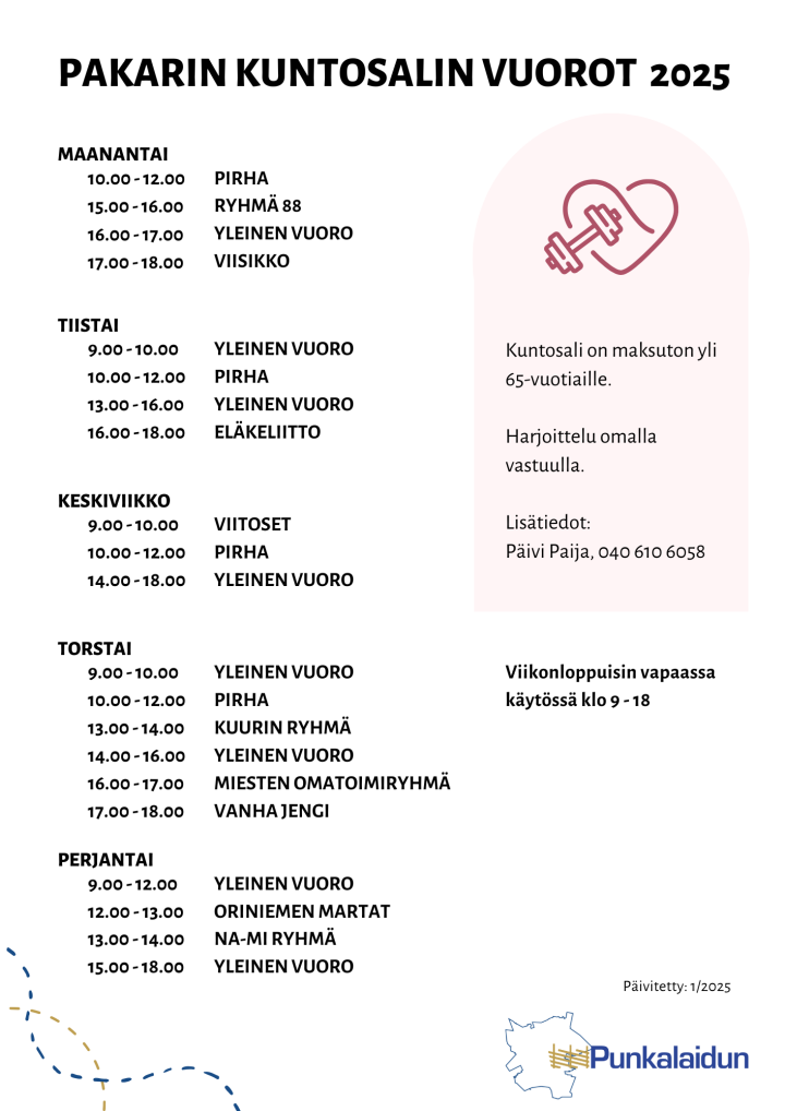 Pakarin kuntosalivuorot 2025
