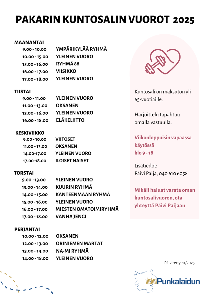 Kuntosalivuorot 112025